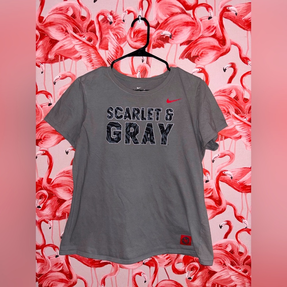 Women’s Large Dark Gray Fitted Nike Tee Ohio State Scarlet & Gray OSU T Shirt